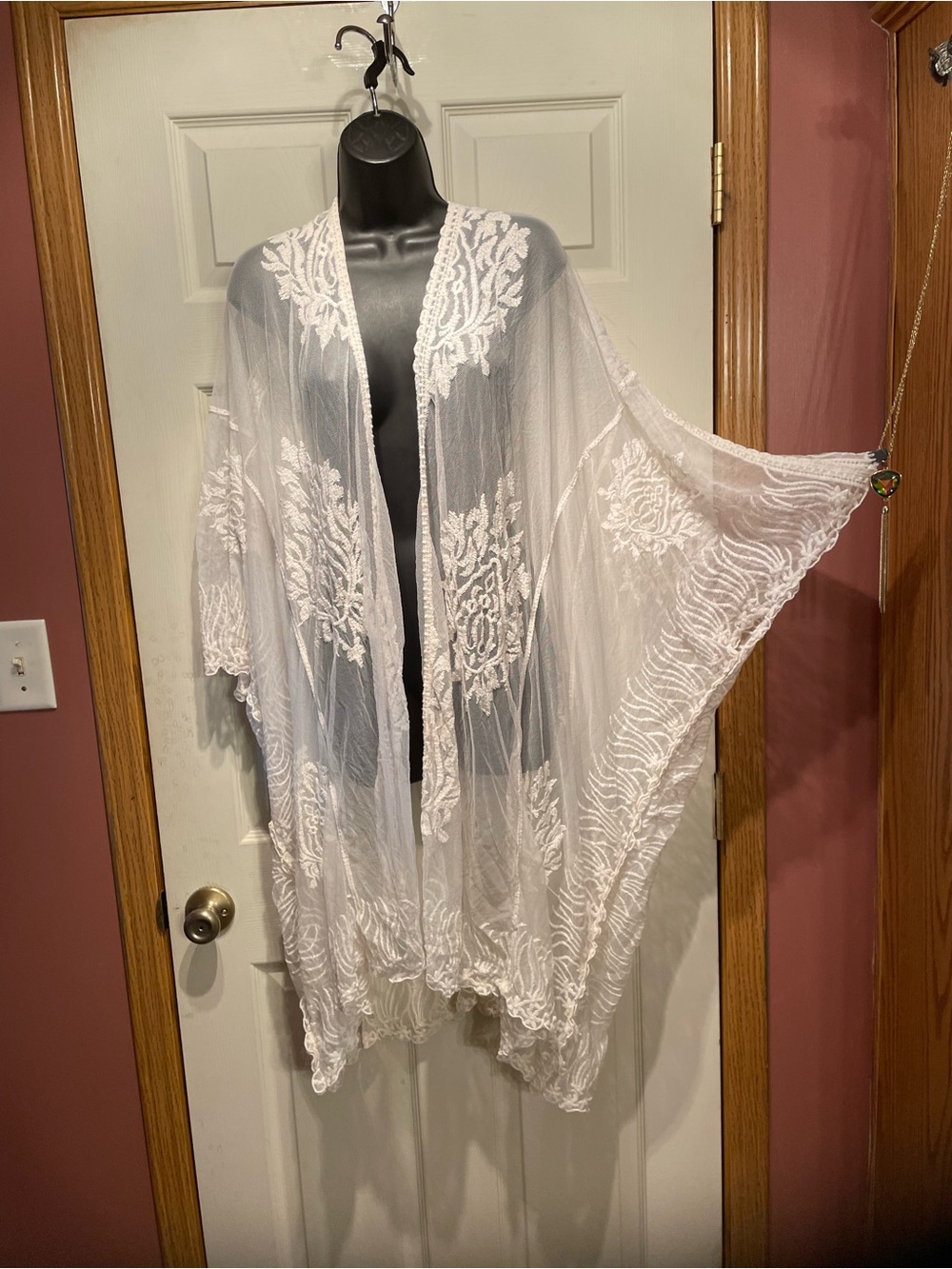 Sheer White Lace Kimono Cover-Up - Elegant Home Accent